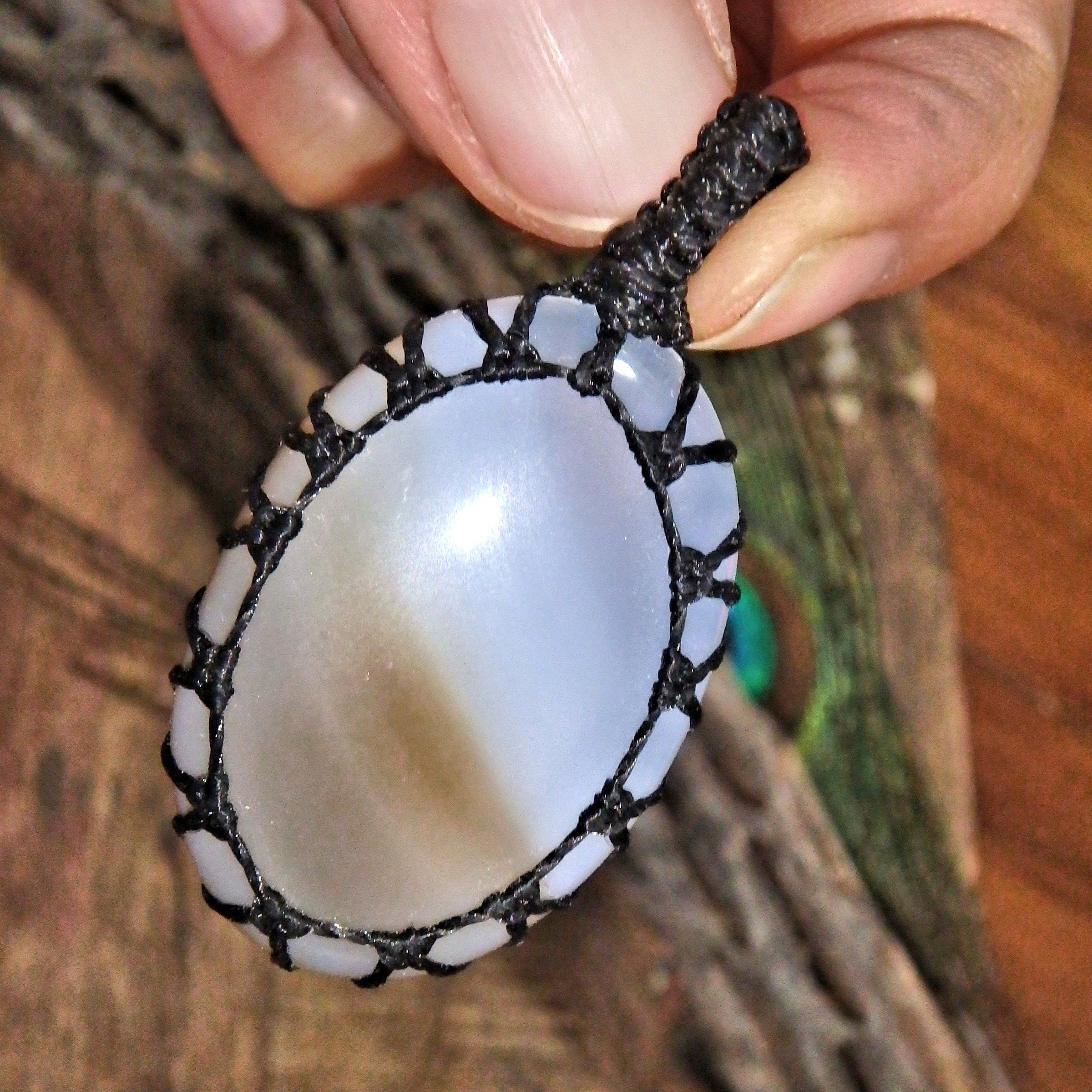 Earthy Brown & White Agate Handmade Macrame Pendant - Earth Family Crystals