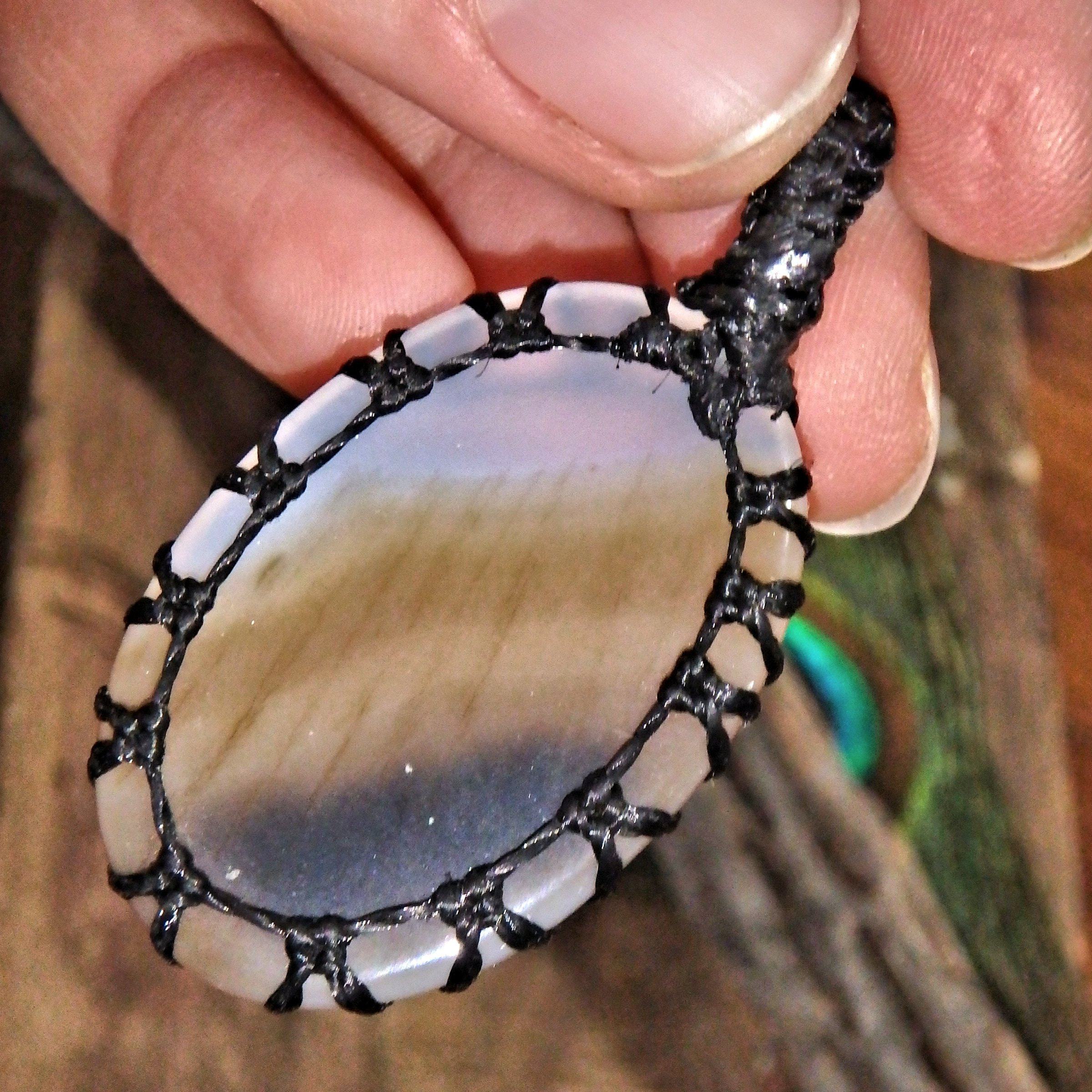 Earthy Brown & White Agate Handmade Macrame Pendant - Earth Family Crystals