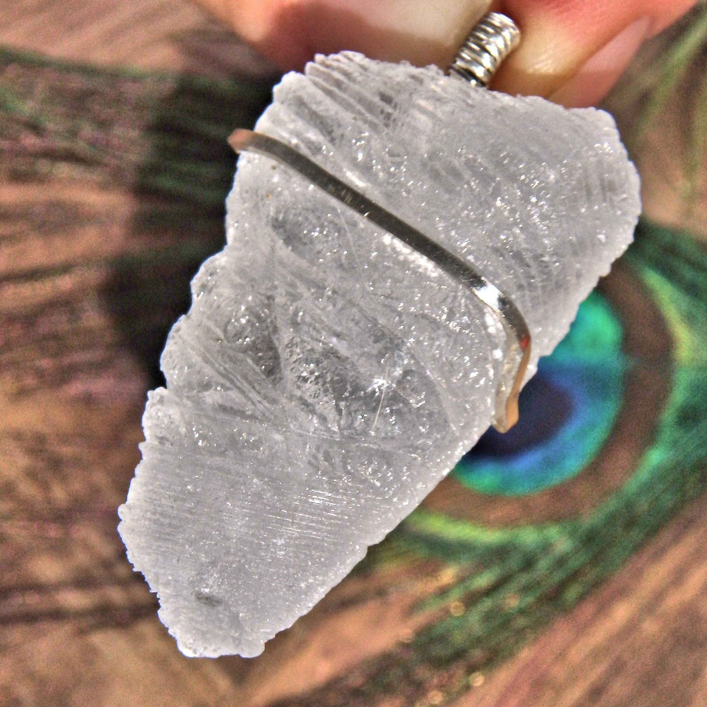 Elestial Arizona White Calcite Handmade Wire Wrapped Pendant in Sterling Silver (Includes Silver Chain) - Earth Family Crystals