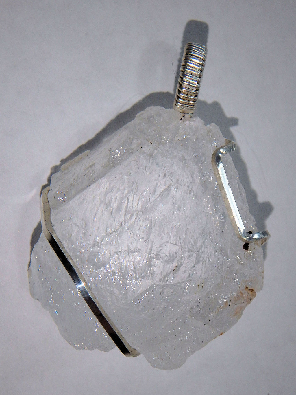 Stunning Arizona Elestial Angel Calcite (Aka. White Moldavite) Wire Wrapped Pendant in Sterling Silver (Includes Silver Chain) - Earth Family Crystals