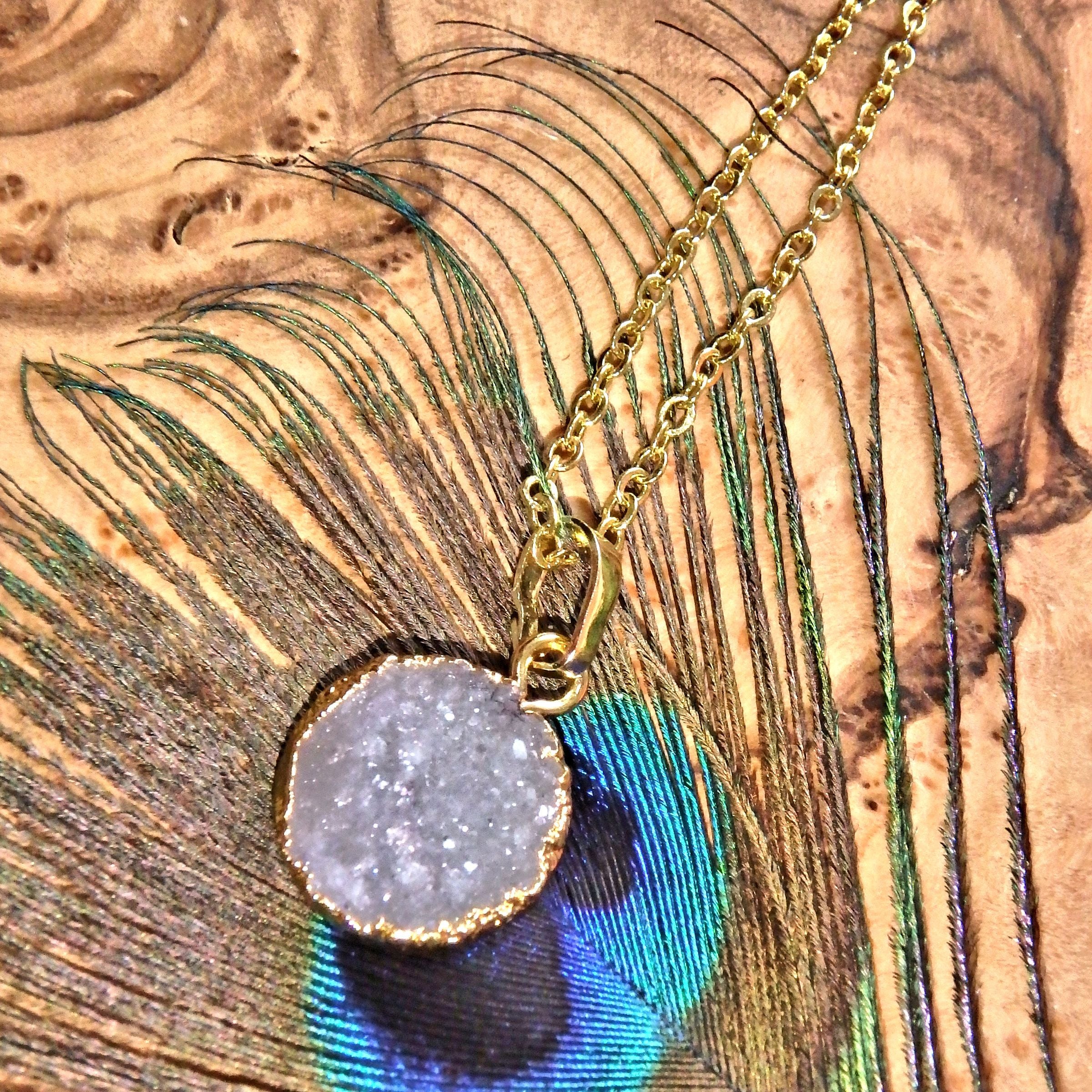 White Quartz Druzy Dainty Necklace (Golden 16 inch Chain) - Earth Family Crystals