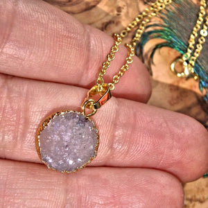 White Quartz Druzy Dainty Necklace (Golden 16 inch Chain) - Earth Family Crystals