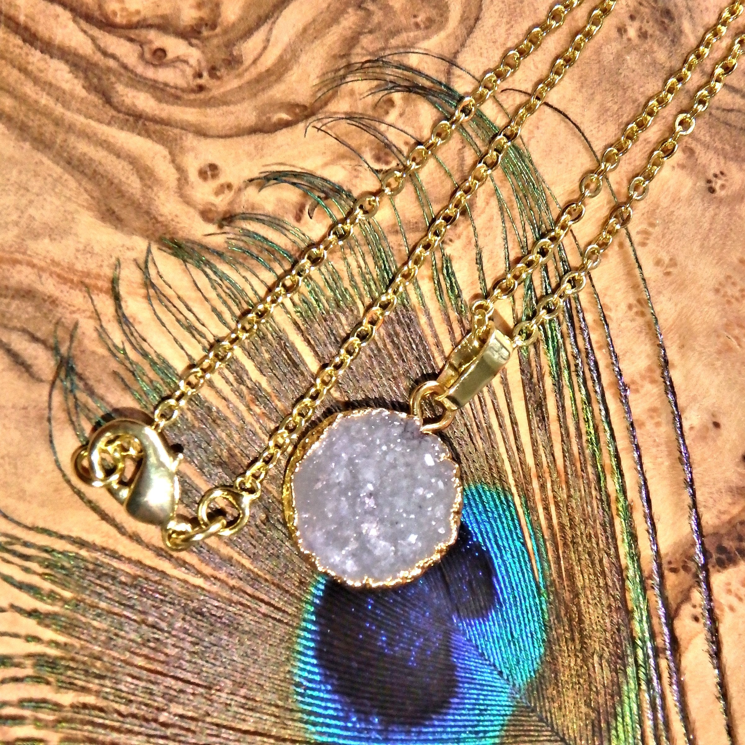 White Quartz Druzy Dainty Necklace (Golden 16 inch Chain) - Earth Family Crystals