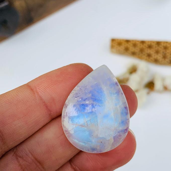 Flashy Teardrop Rainbow Moonstone Cabochon Ideal for Crafting #1 - Earth Family Crystals