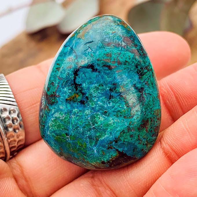 Uplifting Blue & Green Chrysocolla Palm Stone From Peru #2 - Earth Family Crystals