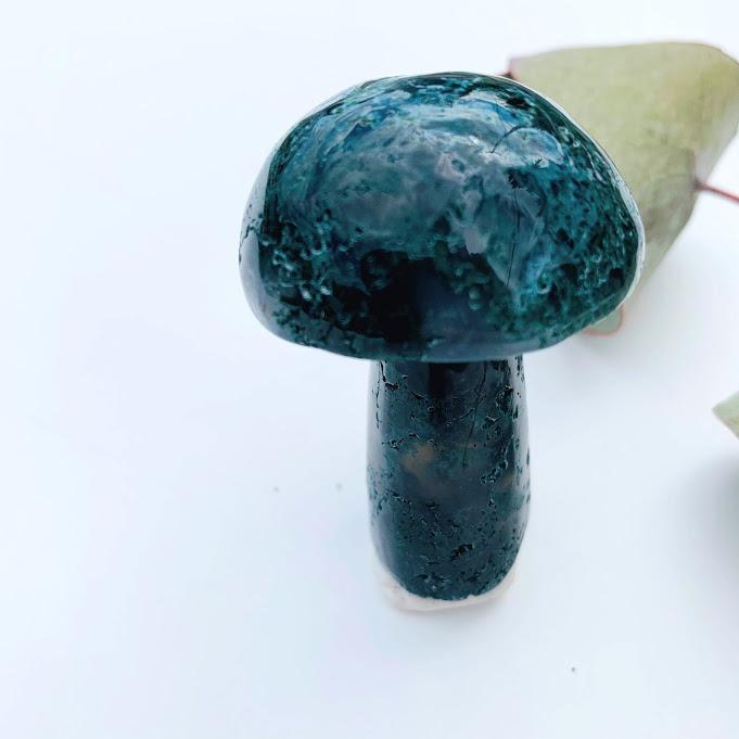 Chunky Moss Agate Mushroom Carving - Earth Family Crystals