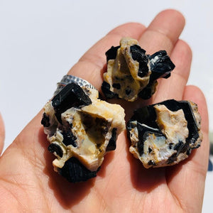 Set of 3 Black Tourmaline Nestled in Matrix From Brazil~Ideal for Grids