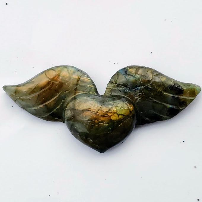 Rare Pink Flashes & Rainbows Labradorite Flying Heart Carving - Earth Family Crystals