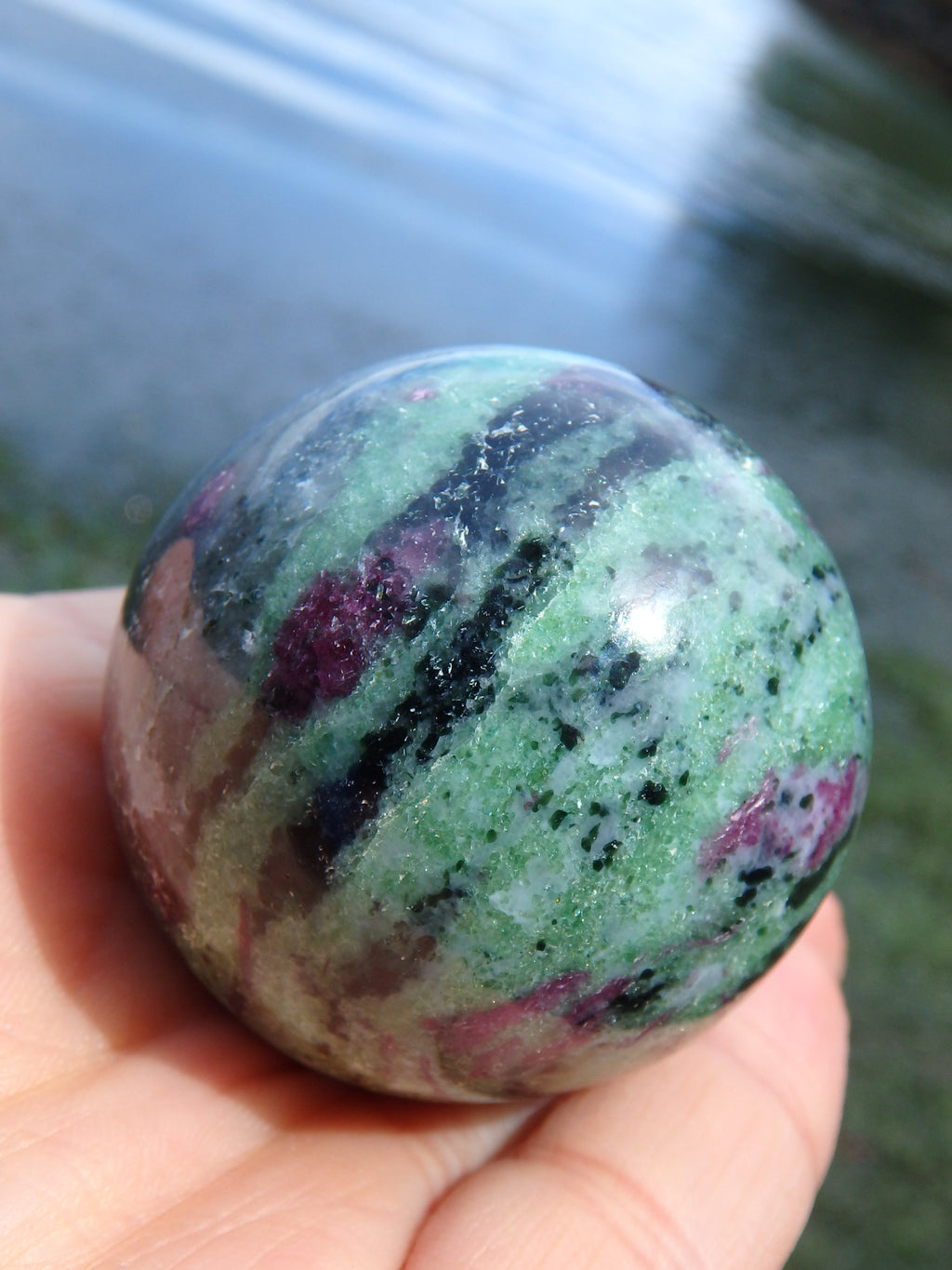 Fabulous Forest Green & Burgundy Ruby Zoisite Sphere Carving - Earth Family Crystals