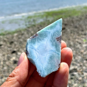 Unpolished Creamy Blue Larimar Slice from the Dominican Republic #2 - Earth Family Crystals