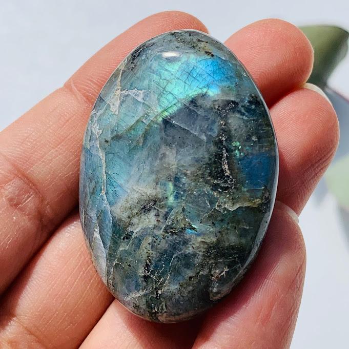 Pretty Purple Flashes Labradorite Palm Stone from Madagascar - Earth Family Crystals