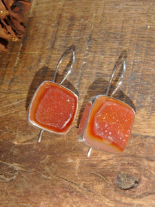 Shimmering Orange Agate Druzy Earrings in Sterling Silver - Earth Family Crystals