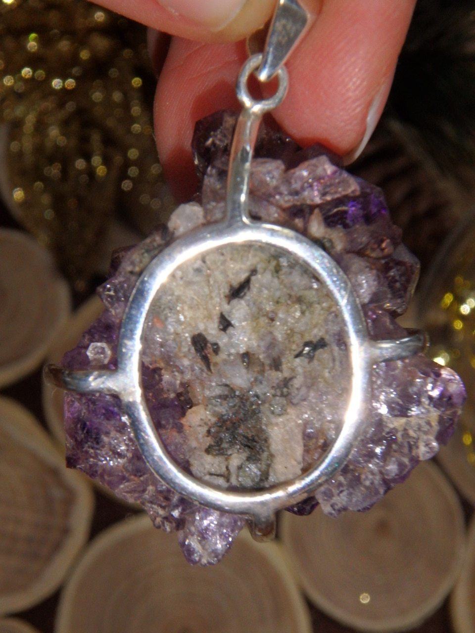 Breathtaking Deep Purple Super 7 Druzy Cluster Pendant in Sterling Silver (Includes Silver Chain) - Earth Family Crystals