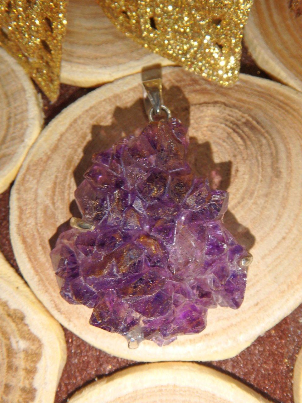 Breathtaking Deep Purple Super 7 Druzy Cluster Pendant in Sterling Silver (Includes Silver Chain) - Earth Family Crystals