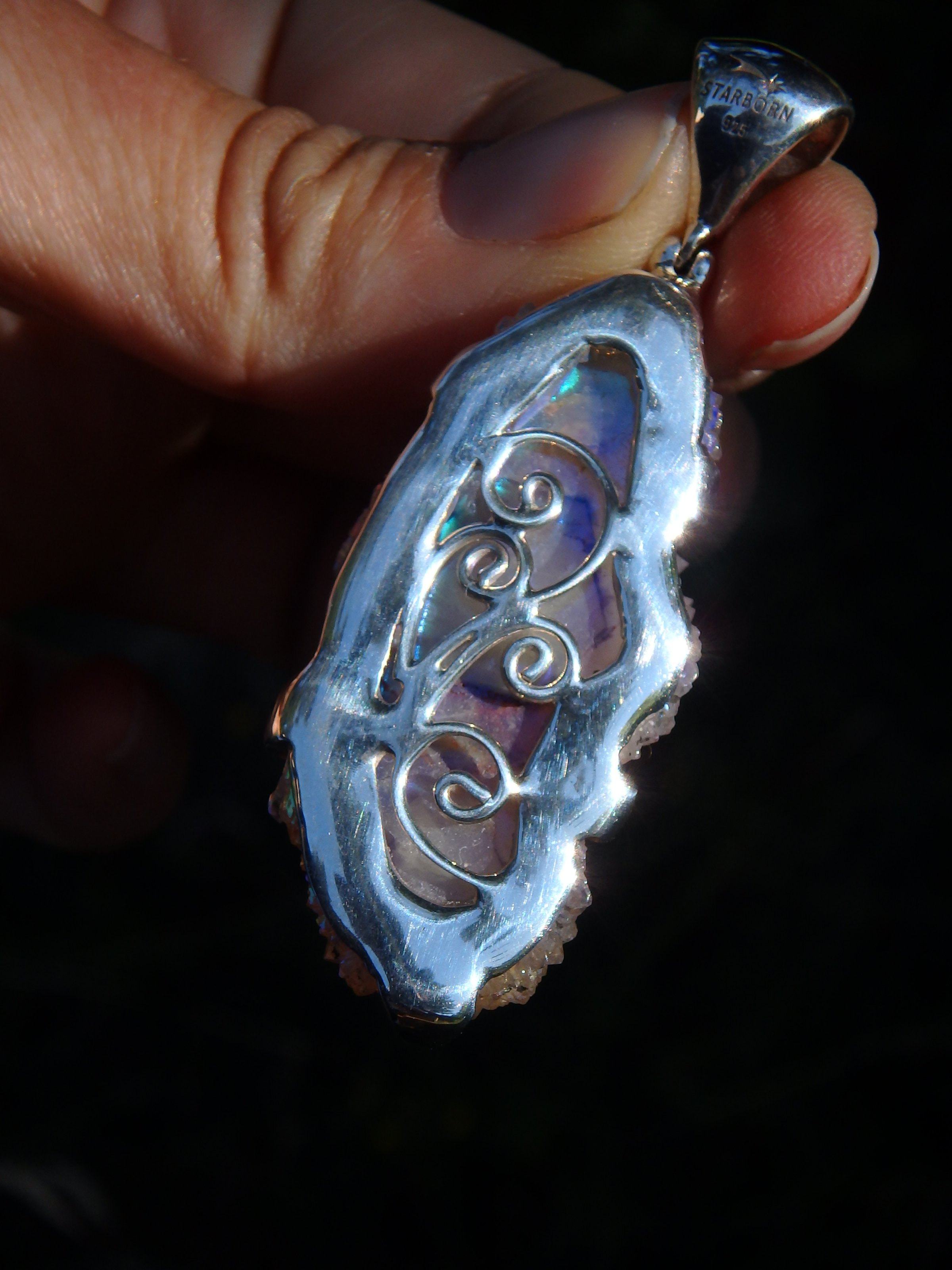 Chunky Statement Piece~Shimmering Angel Aura Spirit Quartz Triple Point Pendant in Sterling Silver (Includes Silver Chain) - Earth Family Crystals