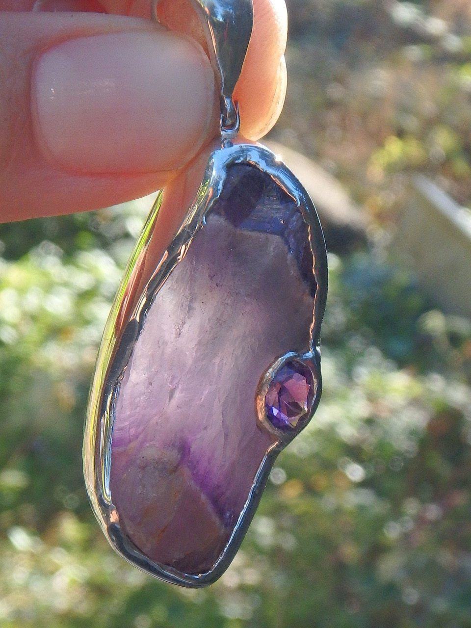 Custom Crafted! Chunky Genuine Raw Purple Auralite-23 & Faceted Amethyst Accent Stone  Pendant in Sterling Silver (Includes Silver Chain) - Earth Family Crystals