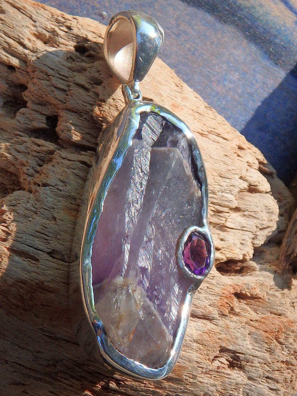 Custom Crafted! Chunky Genuine Raw Purple Auralite-23 & Faceted Amethyst Accent Stone  Pendant in Sterling Silver (Includes Silver Chain) - Earth Family Crystals