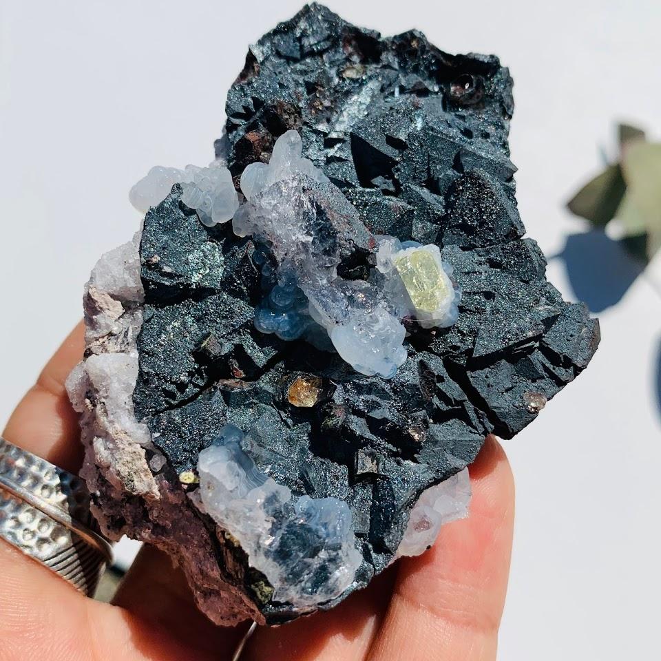 One of a Kind~Golden Apatite Points Nestled on Magnetite Matrix With Quartz Inclusions From Mexico