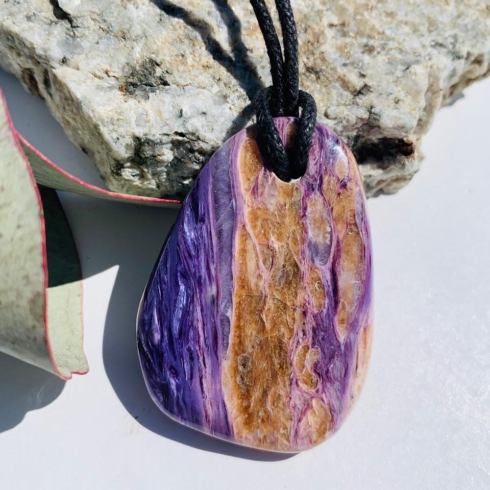 Stunning Silky Purple Chunky Charoite Pendant on Adjustable Cotton Cord #1 - Earth Family Crystals