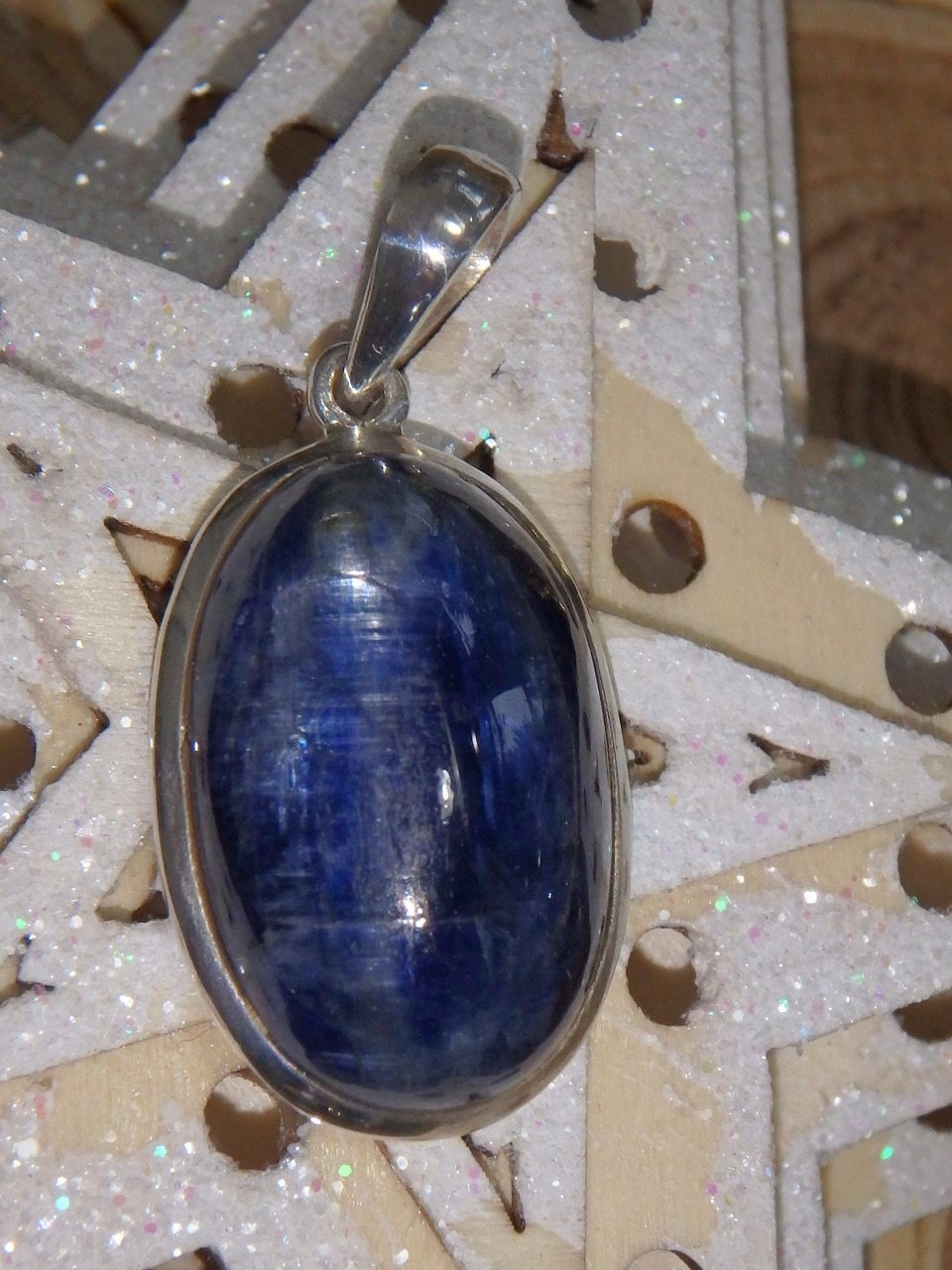 Optical Blue Flashes Kyanite Pendant in Sterling Silver (Includes Silver Chain) - Earth Family Crystals