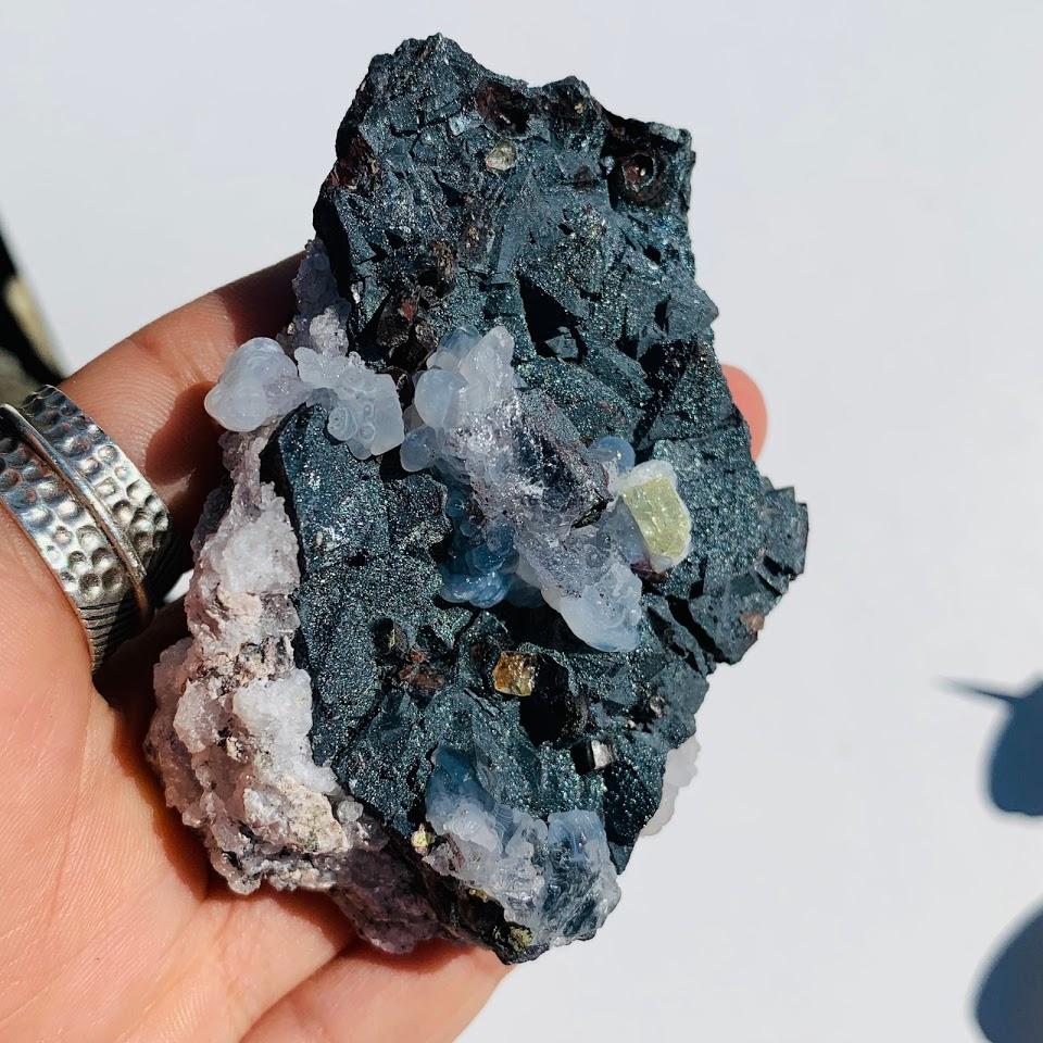 One of a Kind~Golden Apatite Points Nestled on Magnetite Matrix With Quartz Inclusions From Mexico