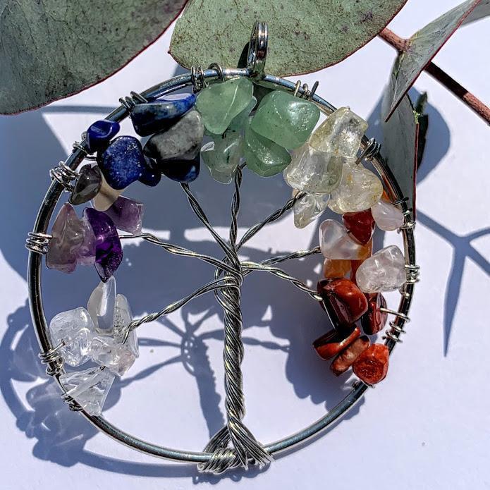 7 Stone Chakra Tree of Life Wire Wrapped Pendant - Earth Family Crystals