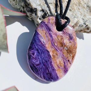 Stunning Silky Purple Chunky Charoite Pendant on Adjustable Cotton Cord #3 - Earth Family Crystals