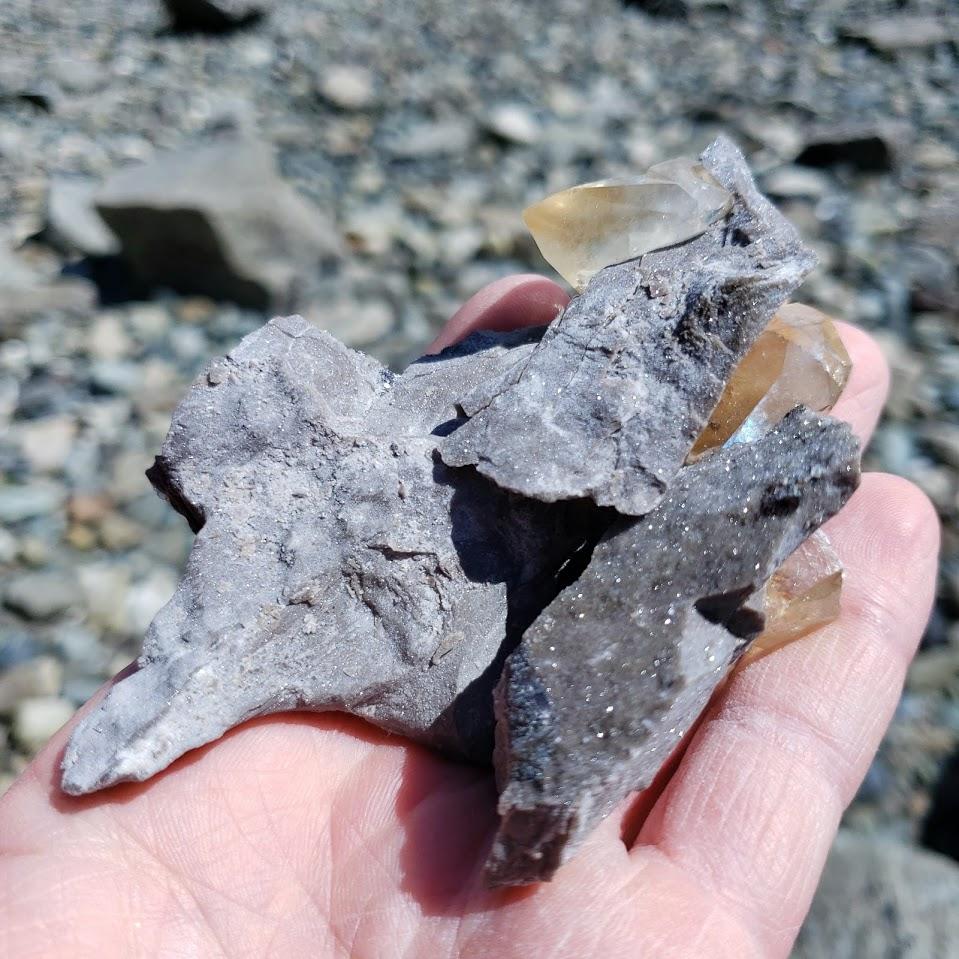 Fabulous Famous Locality~Elmwood Mine Golden Stellar Beam Calcite Points nestled in Shimmering Chunky Rock Matrix - Earth Family Crystals