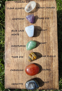 The Ultimate "CHAKRA CRYSTAL KIT"  Contains: Clear Quartz, Amethyst, Blue Lace Agate, Aventurine, Blue Lace Agate, Tiger Eye, Carnelian, Hematite* - Earth Family Crystals