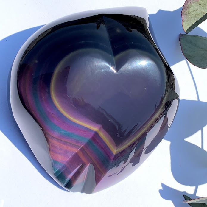 Breathtaking Chunky Rainbow Obsidian Heart Free Form Display Specimen From Mexico - Earth Family Crystals
