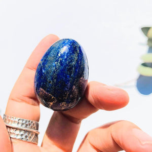 Gorgeous Golden Pyrite & Lapis Lazuli Hand Held Egg Carving #2 - Earth Family Crystals