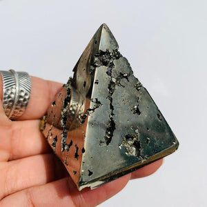 Shiny Golden Pyrite Pyramid With Caves From Peru