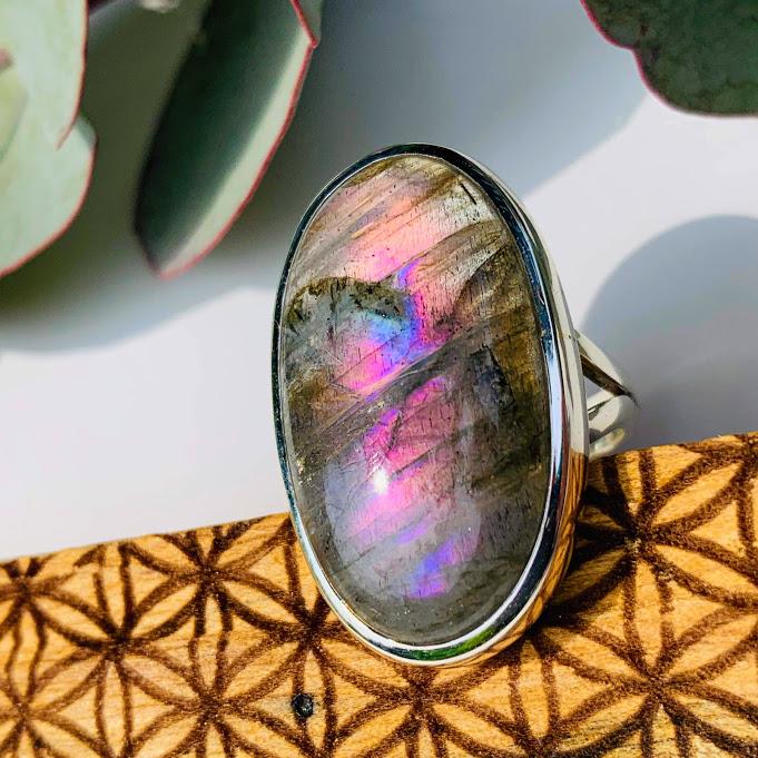 Purple & Pink Flash Labradorite Ring in Sterling Silver (Size 7.5)