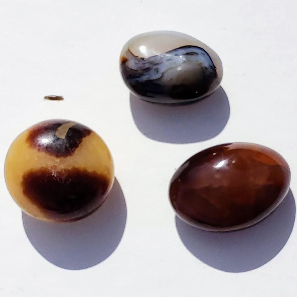 Set of 3 Polished Palm Stones~Orange Carnelian, Golden Septarian & Creamy Agate Crystals