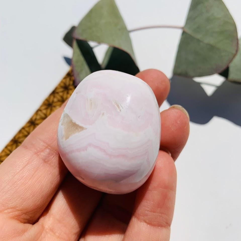 Chunky Creamy Pink Mangano Calcite Palm Stone From Peru - Earth Family Crystals