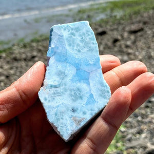 Unpolished Creamy Blue Larimar Slice from the Dominican Republic #1 - Earth Family Crystals