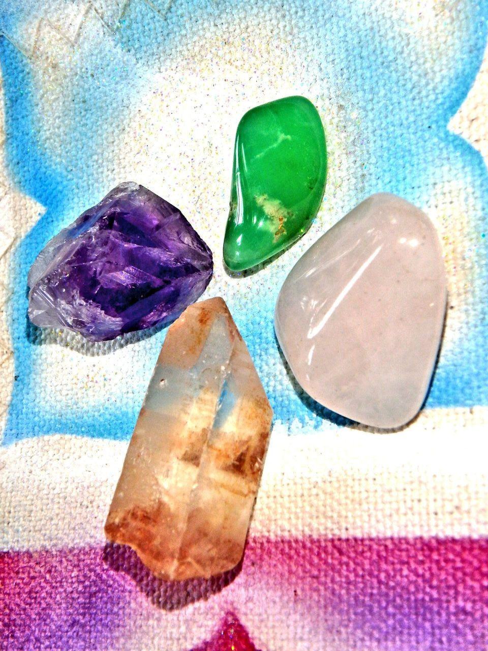 Easter Crystal Kit (Includes Australian Chrysoprase, Tangerine Quartz Point, Amethyst, Rose Quartz) - Earth Family Crystals