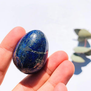 Gorgeous Golden Pyrite & Lapis Lazuli Hand Held Egg Carving #2 - Earth Family Crystals