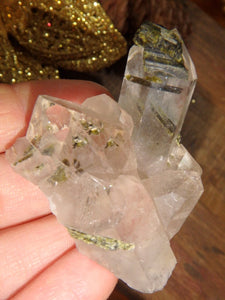Green Epidote in Clear Quartz Brazilian Specimen 1 - Earth Family Crystals