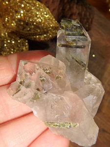 Green Epidote in Clear Quartz Brazilian Specimen 1 - Earth Family Crystals