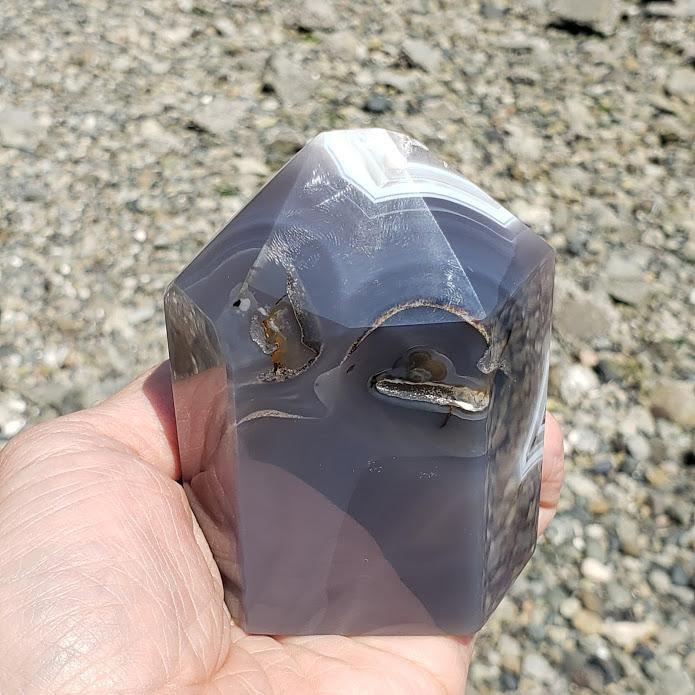 Chunky Ametrine & Blue Agate Standing Display Point Partially Polished From Uruguay - Earth Family Crystals