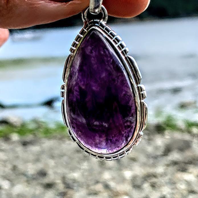 Deep Purple Chevron Amethyst  Pendant in Sterling Silver (Includes Silver Chain) #2 - Earth Family Crystals