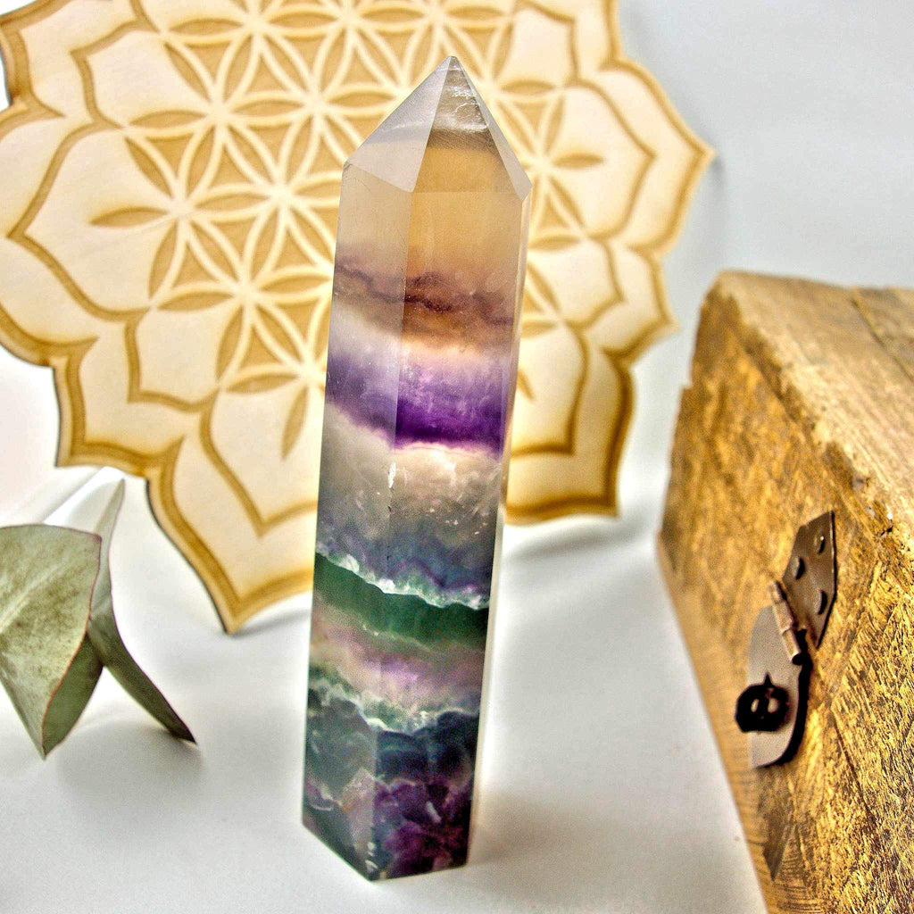 Stunning Large Rare Frosty Pink & Rainbow Fluorite Standing Display Tower #3 - Earth Family Crystals