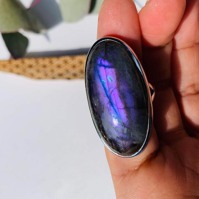 Chunky & Rare Jelly Purple Labradorite Gemstone Ring in Sterling Silver (Size 11) - Earth Family Crystals