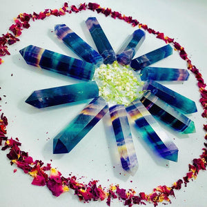 One Vibrant Rainbow Fluorite Standing Point Carving -Ideal For Crystal Grids