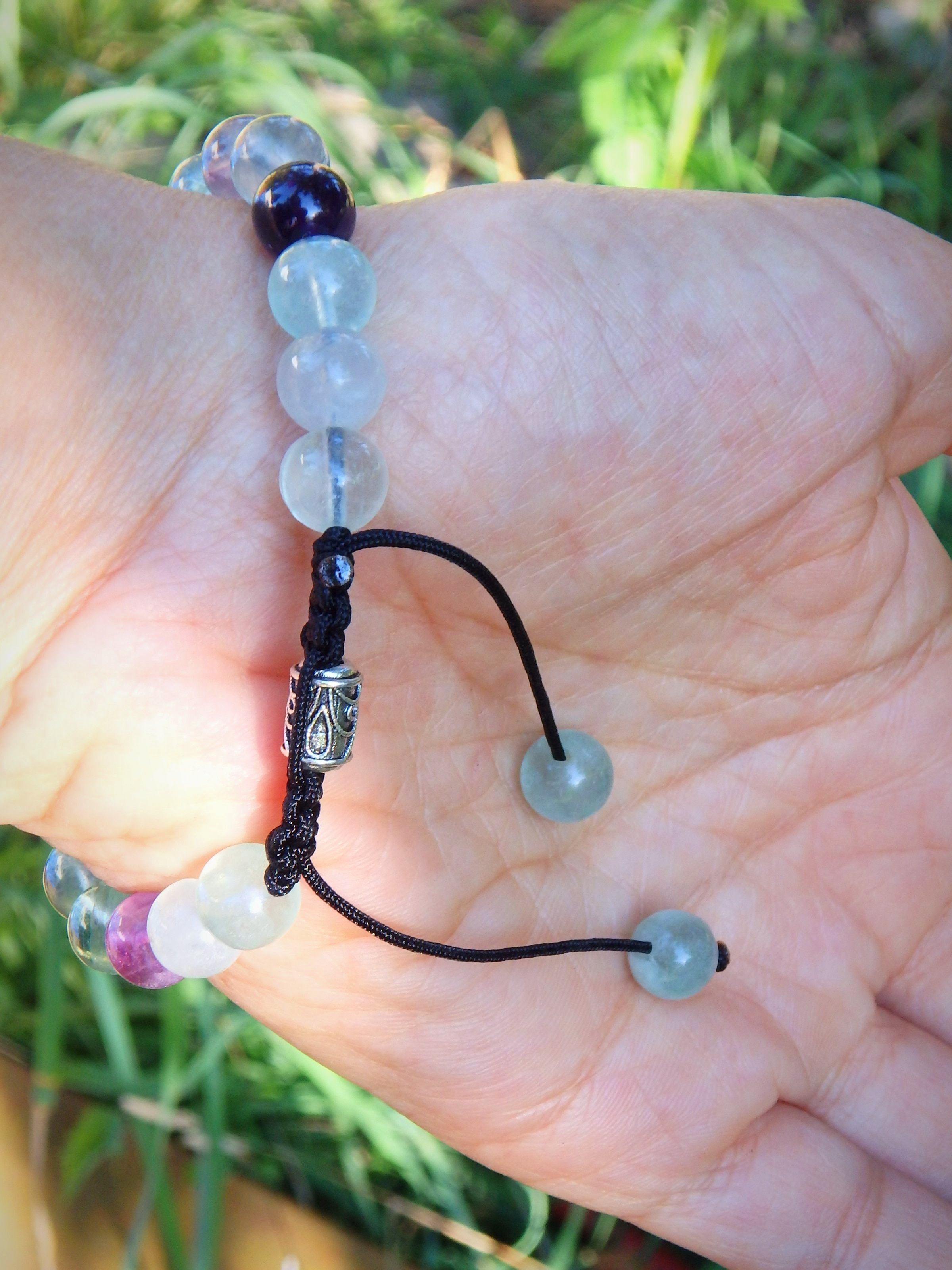 Brilliant Rounded Beads Rainbow Fluorite Adjustable Bracelet - Earth Family Crystals