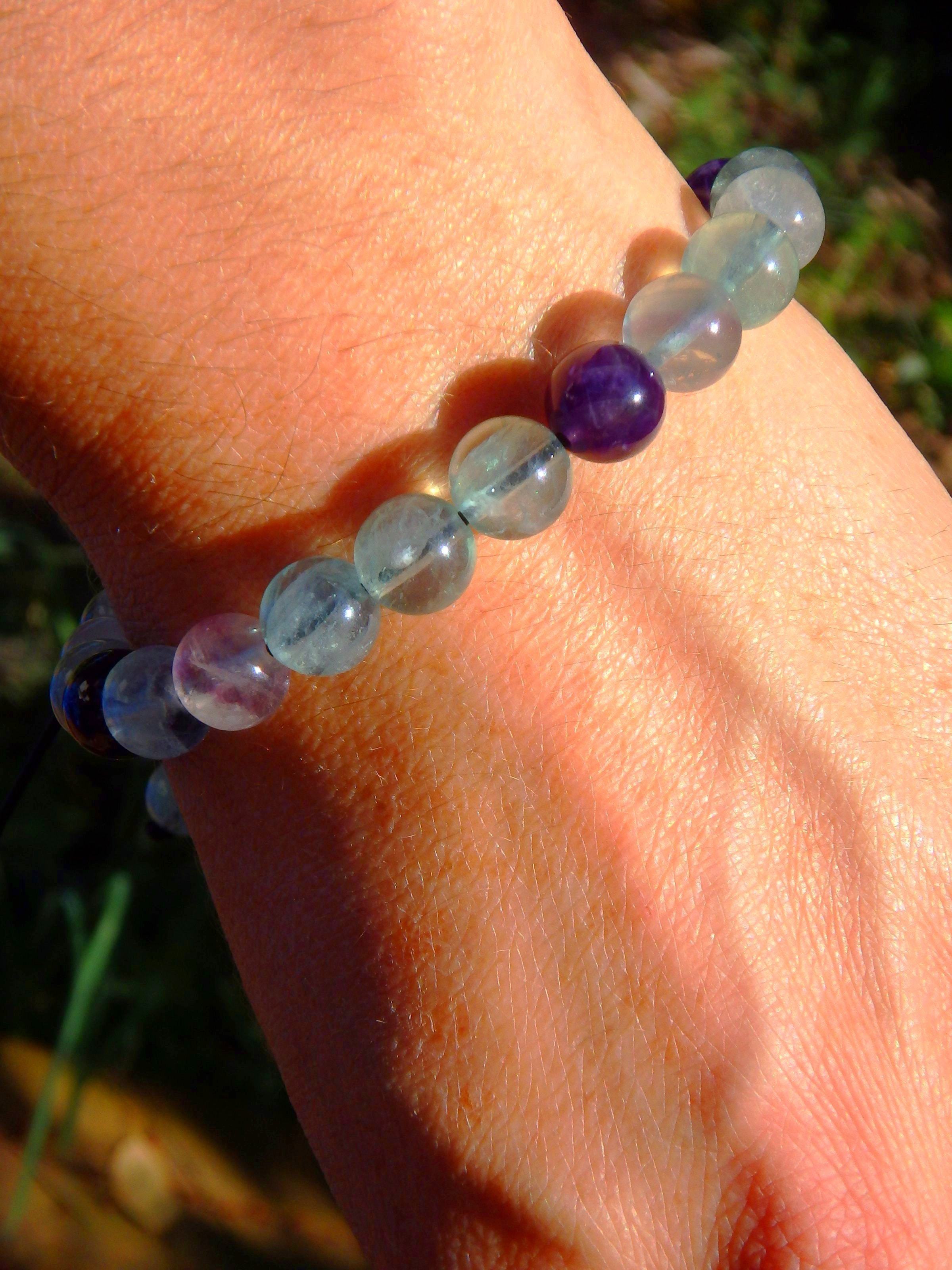 Brilliant Rounded Beads Rainbow Fluorite Adjustable Bracelet - Earth Family Crystals
