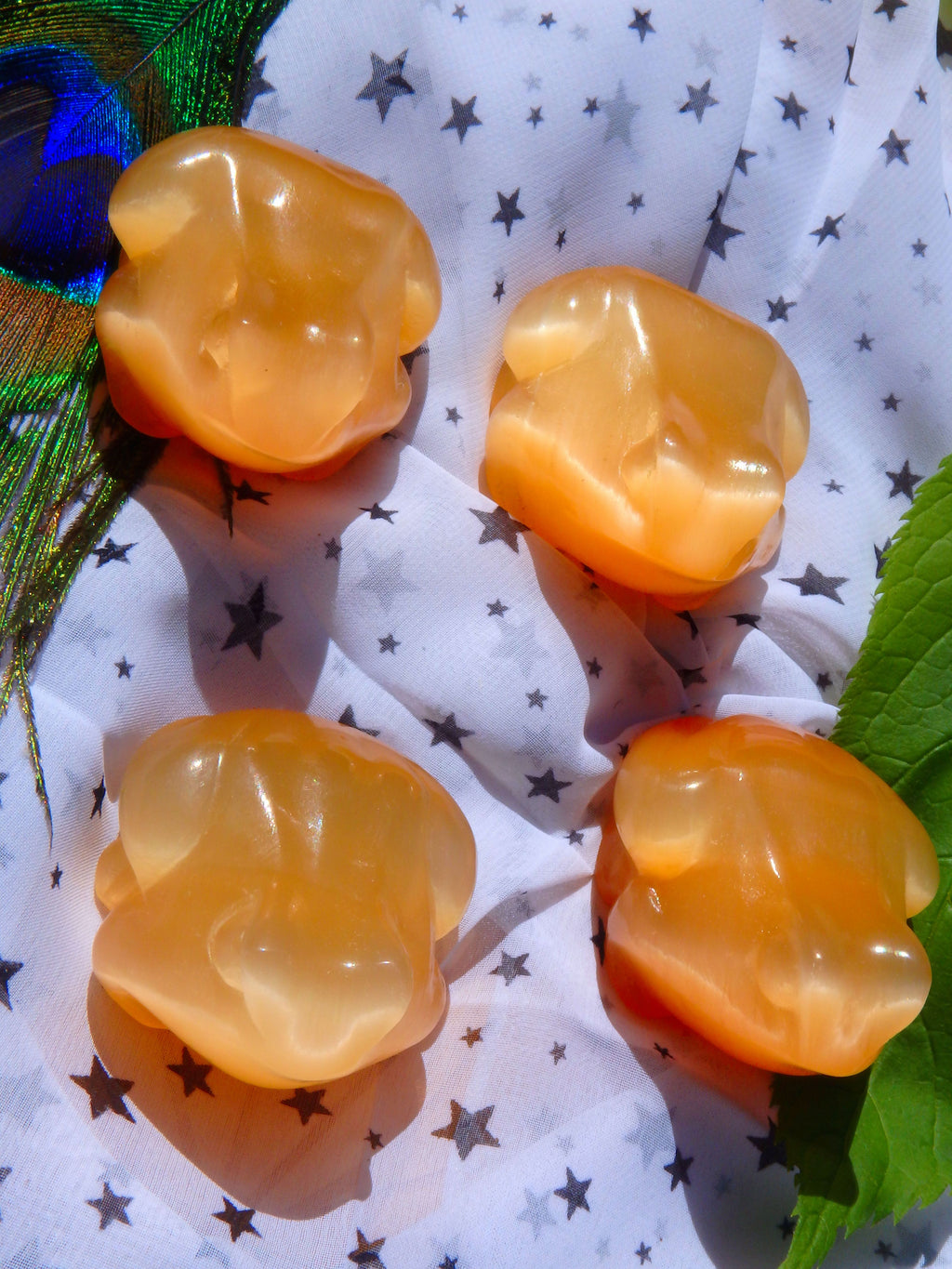 Orange Selenite Frog Carving Specimen (1) - Earth Family Crystals