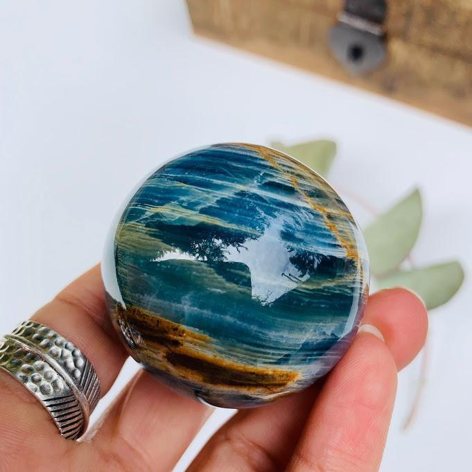 Amazing Patterns Lemurian Aquatine Blue Calcite Sphere from Argentina #3 - Earth Family Crystals