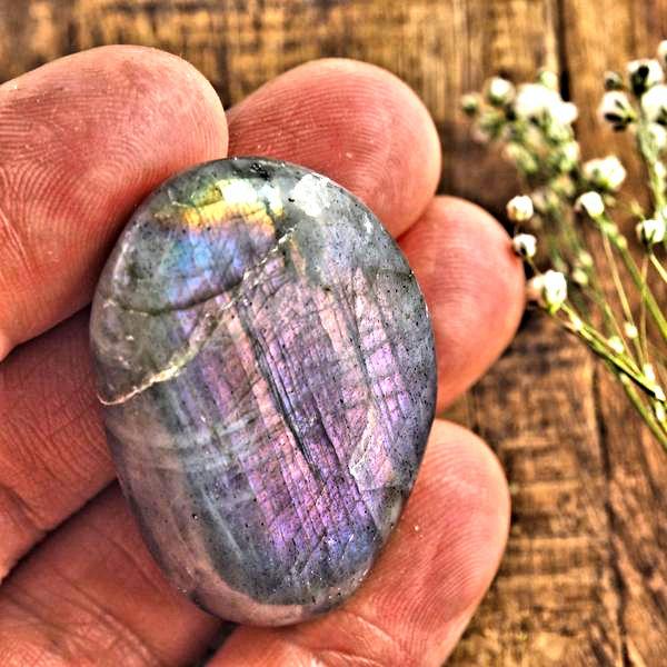 Stunning Pink & Purple Flashes Labradorite Palm Stone #2 - Earth Family Crystals